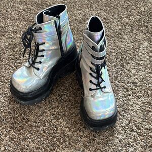 Dolls Kill Iridescent Boots with Black Soles